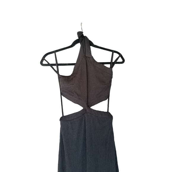 Rumer Women's Cassidy Ribbed Cutout Side Split Halter Maxi Dress Sz XS Black NWT - Picture 4 of 9